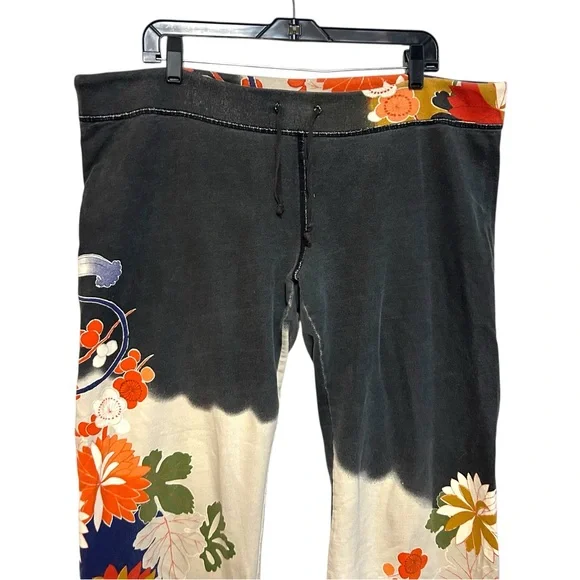 Y2K lucky brand L-XL sweatpants cropped floral graphic boho wide leg vintage - Picture 2 of 15